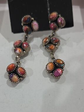 Pink Dream Mohave Turquiose Cluster Drop Earrings In Brushed Silver